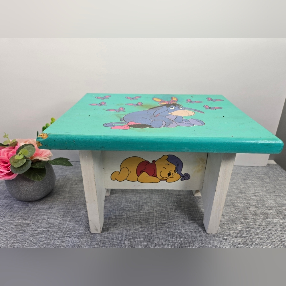 Vintage Walt Disney Themed Winnie-the-Pooh/Eeyore Kids Stool Chair 11.5" Tall